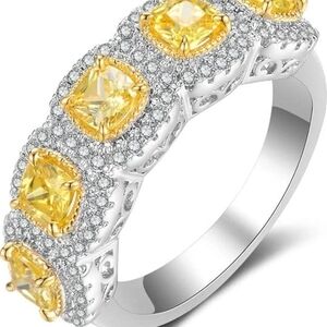 Double Row Pave Yellow Cubic Zirconia Eternity Band